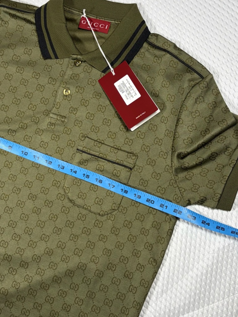 GUCCI MEN'S GG MONOGRAM JACQUARD POLO SHIRT GREEN LARGE REGULAR FIT - Picture 8 of 10